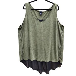 Torrid V-Neck Mesh Sheer Faux Wrap Back Hi Low Tank Top Plus Size 4X Olive Green